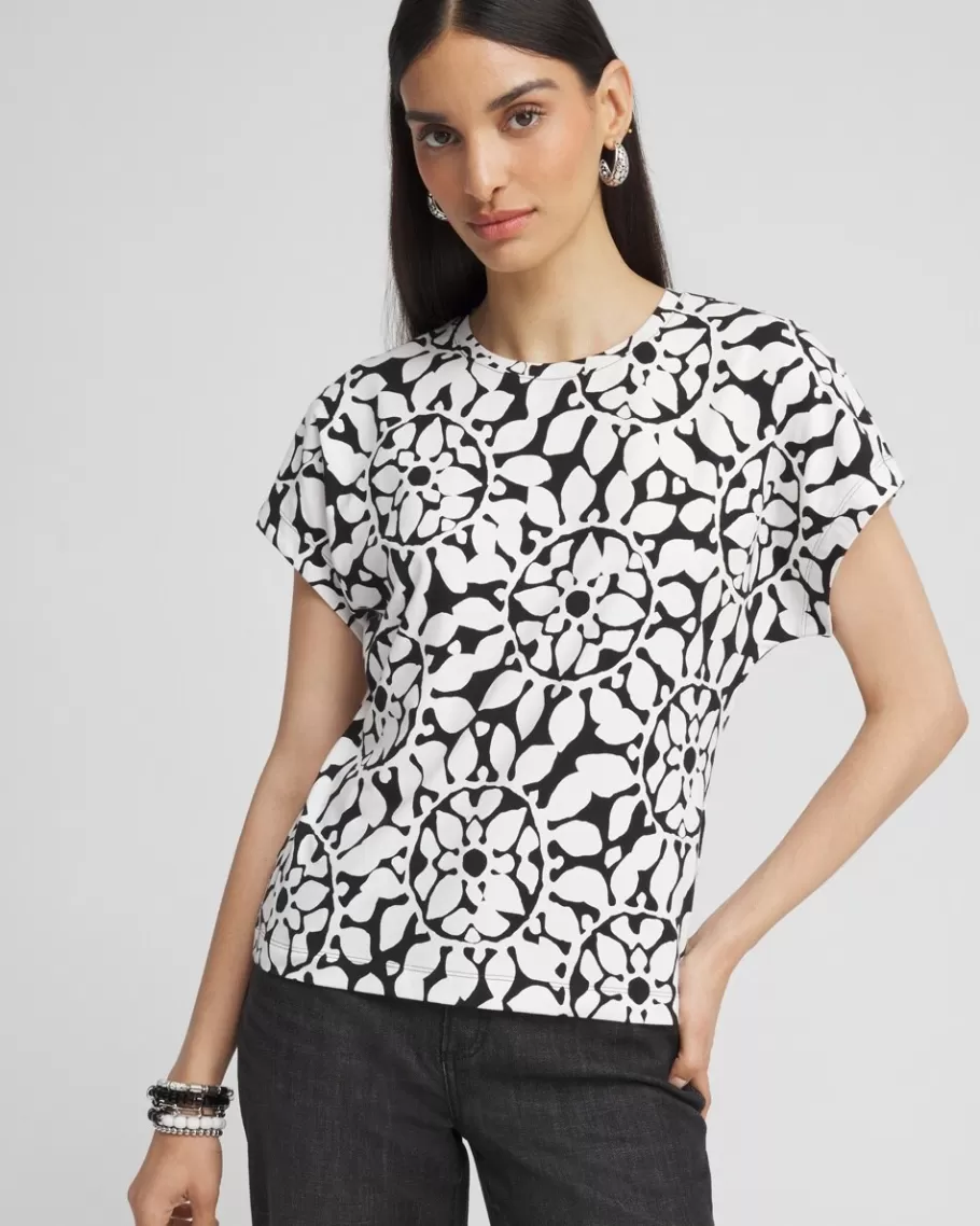 Chico's Abstract Bat Wing Sleeve Tee