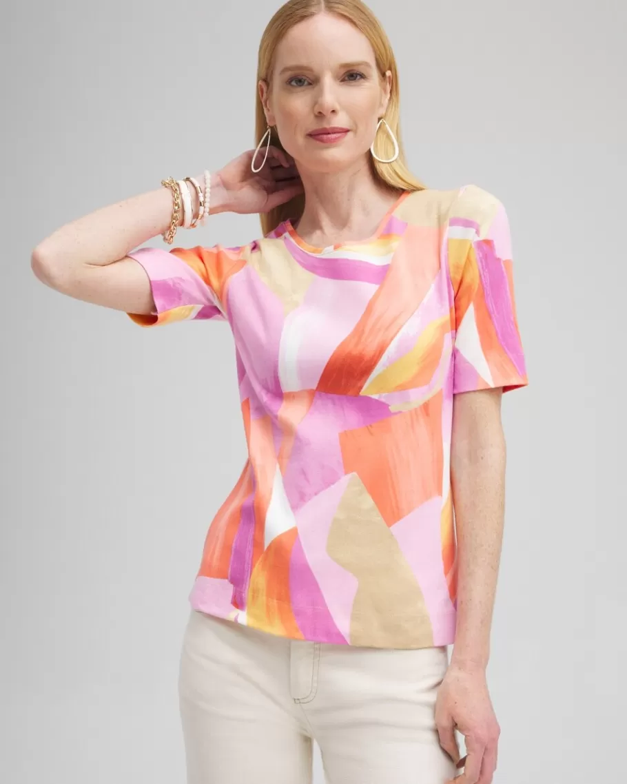 Chico's Abstract Everyday Elbow Sleeve Tee