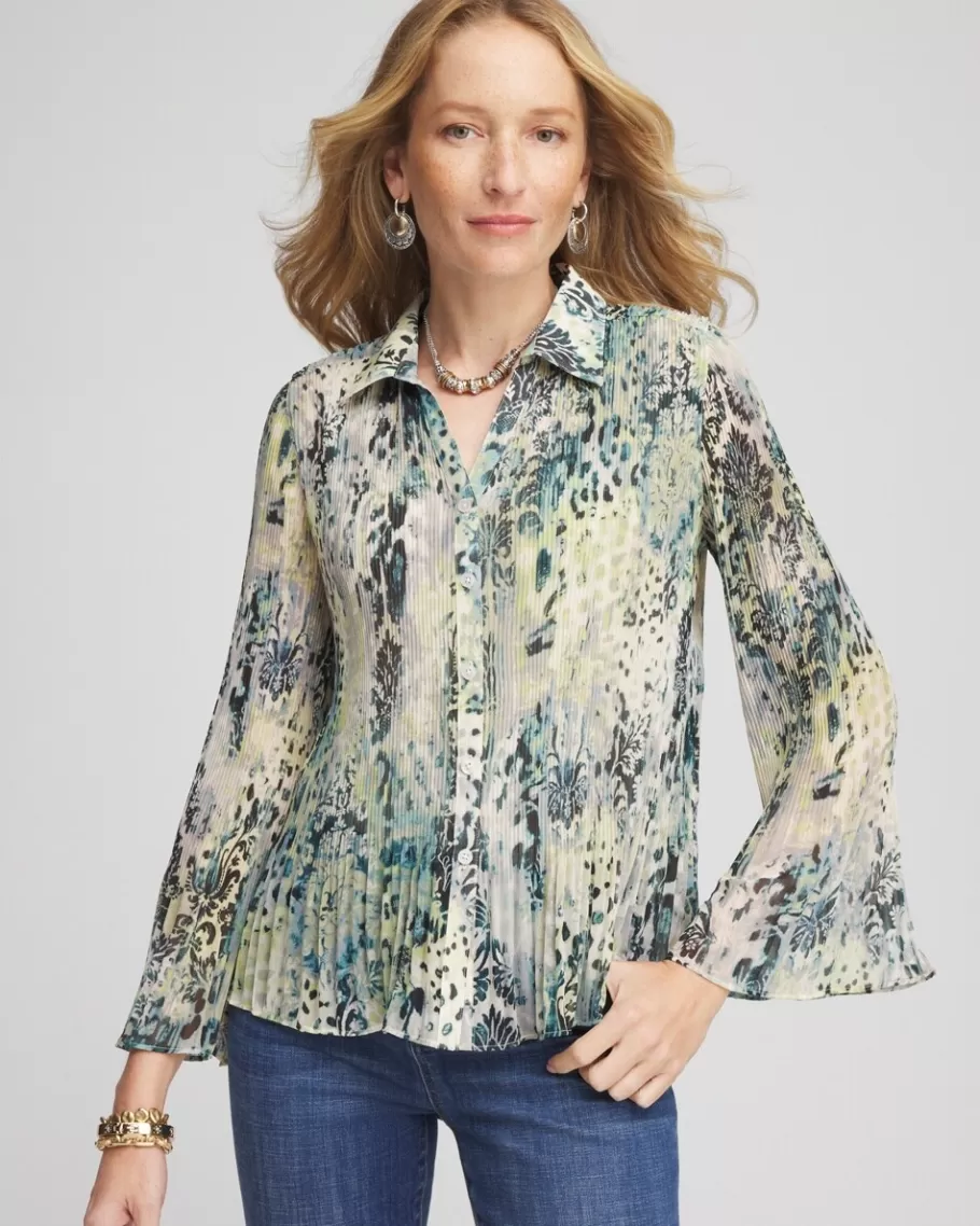 Chico's Animal Print Pleated Blouse