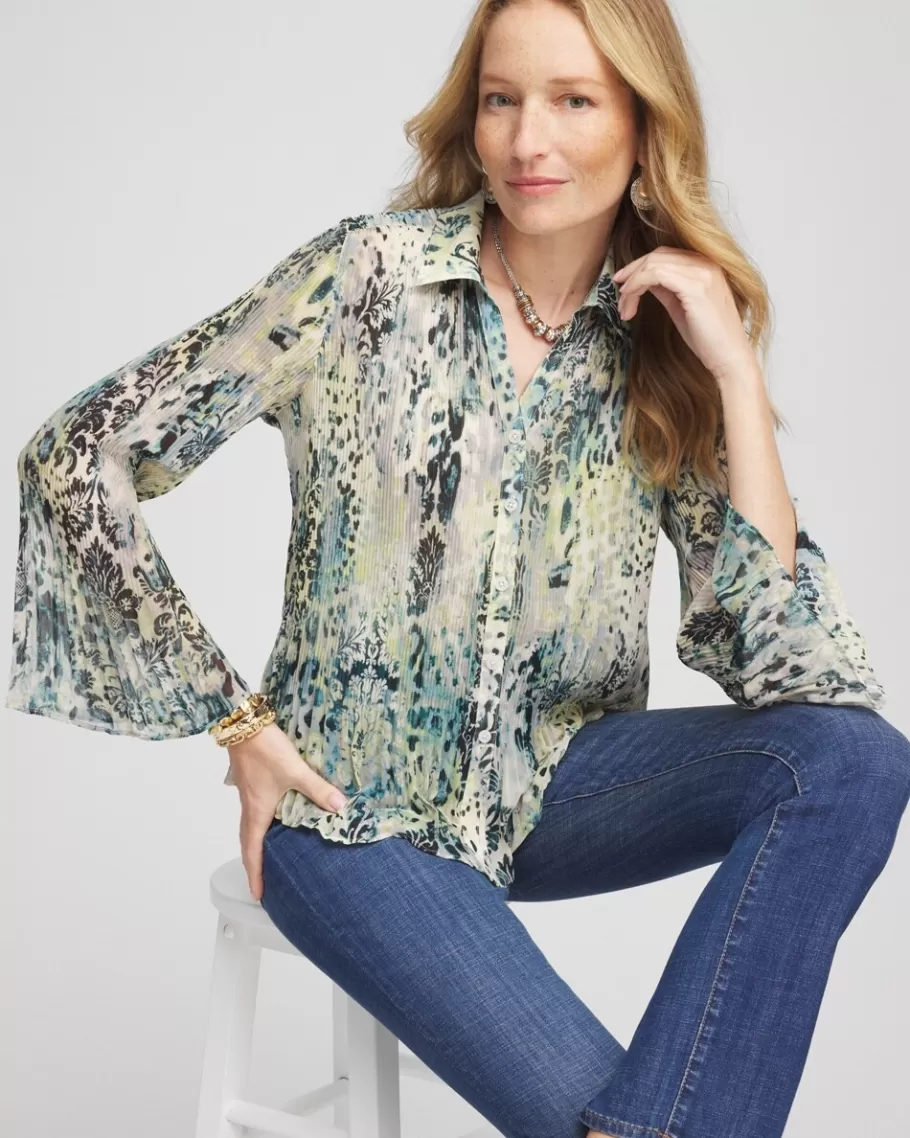 Chico's Animal Print Pleated Blouse