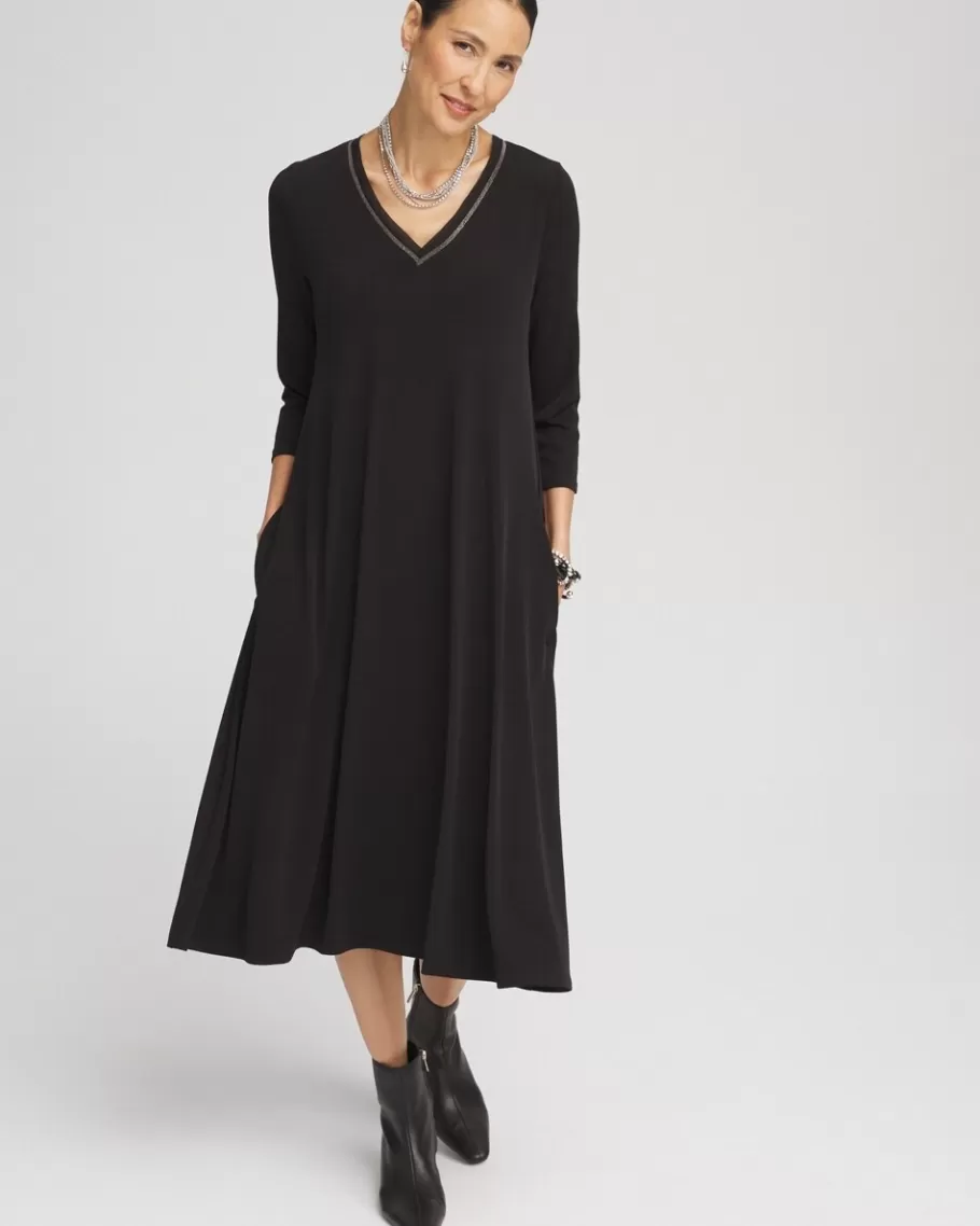 Chico's Ball Chain V-Neck Midi Dress