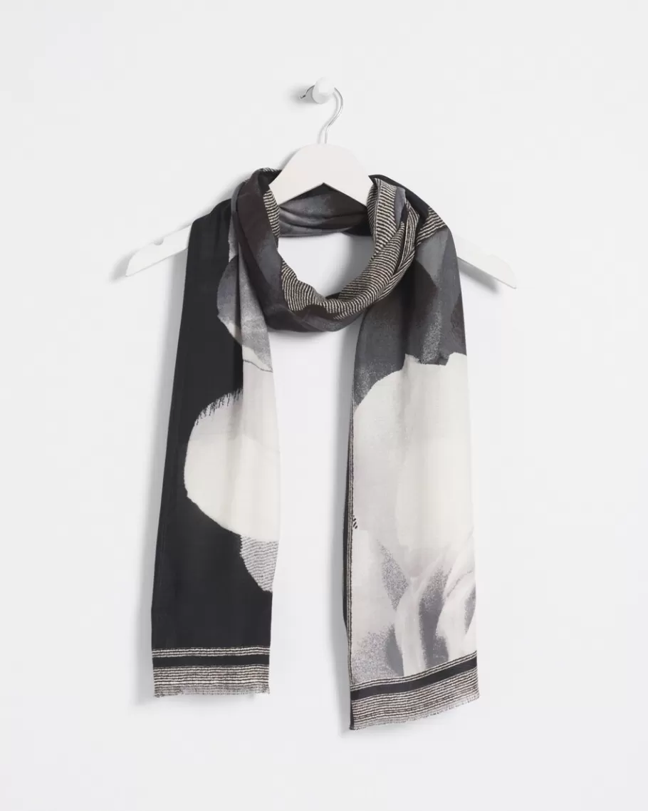 Chico's Black & White Floral Oblong Scarf