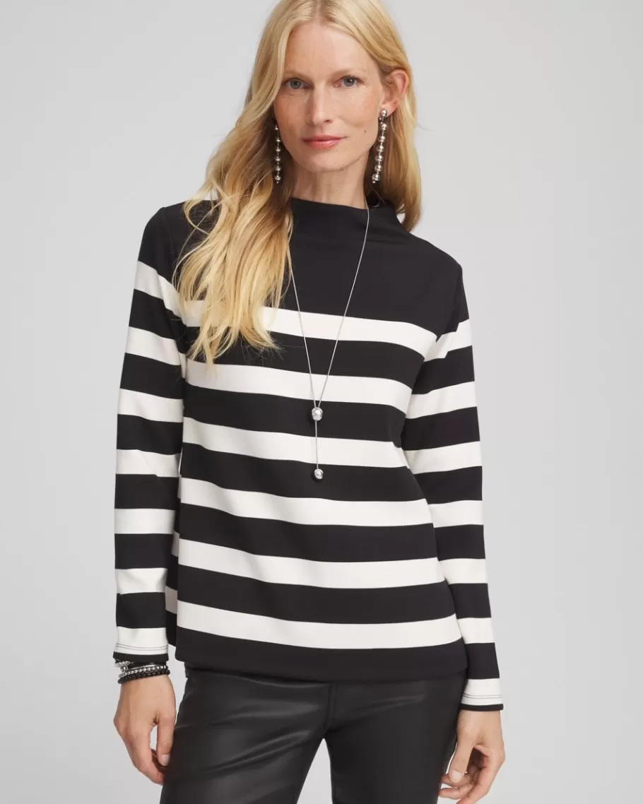 Chico's & White Striped Mock Neck Top