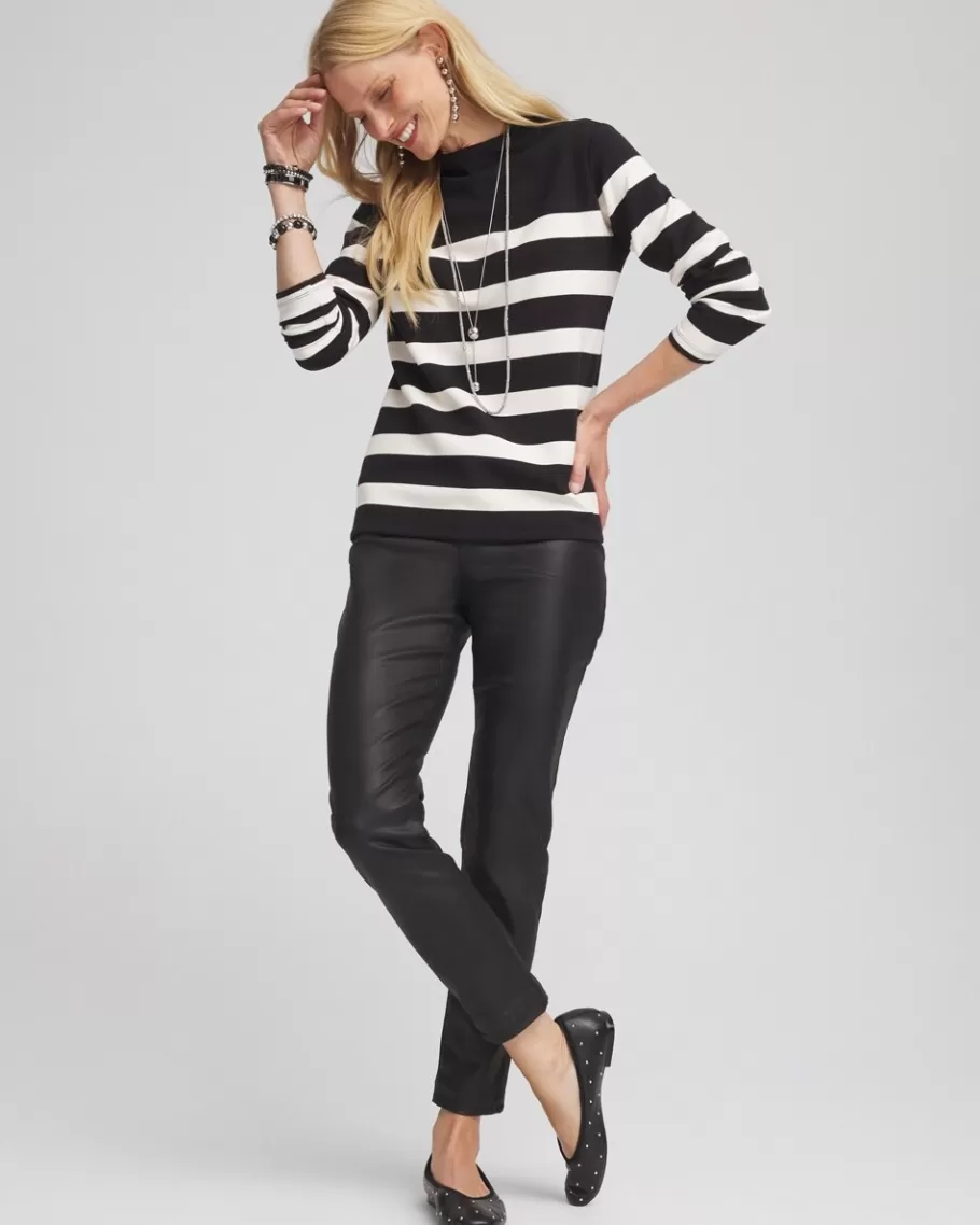 Chico's & White Striped Mock Neck Top