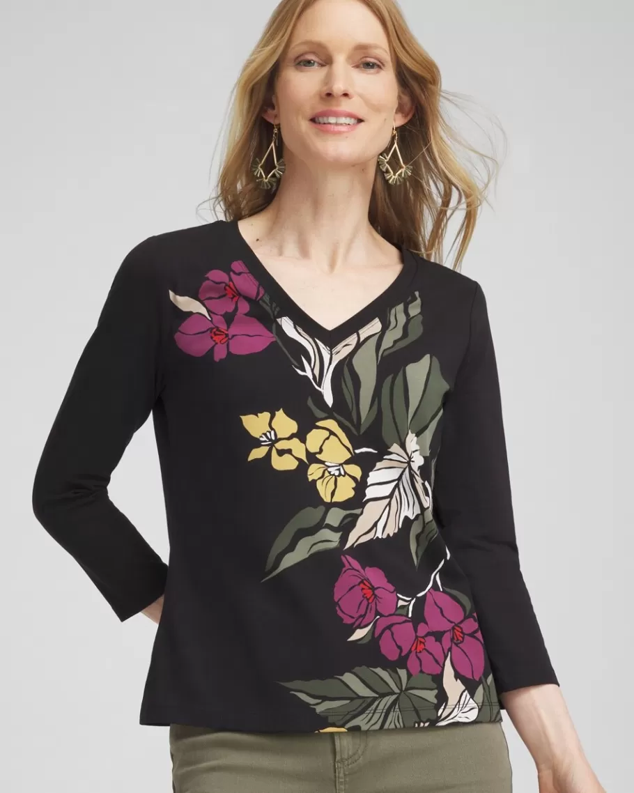 Chico's Blooms Print 3/4 Sleeve Perfect Tee