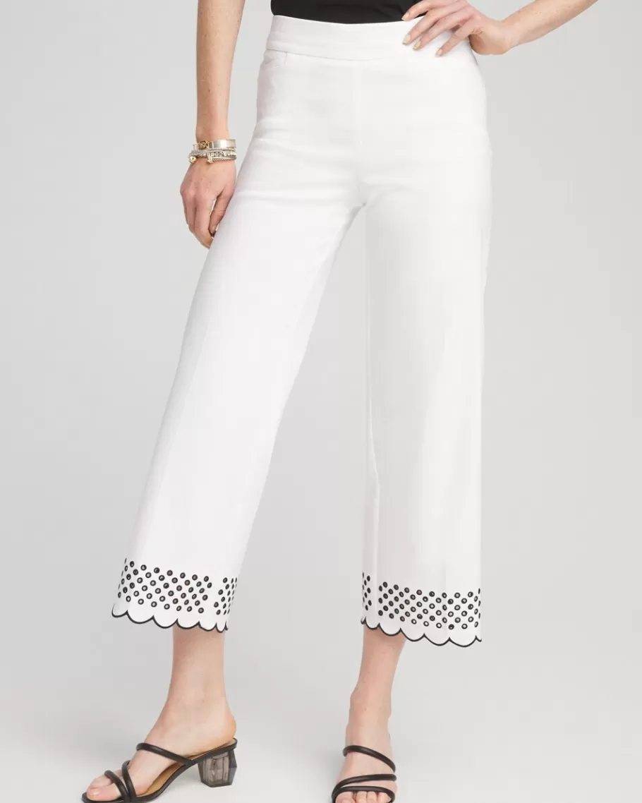 Chico's Brigitte Embroidered Wide Leg Cropped Pants