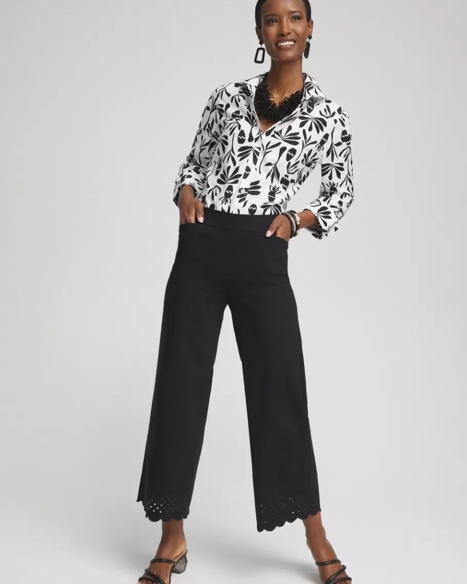 Chico's Brigitte Embroidered Wide Leg Cropped Pants