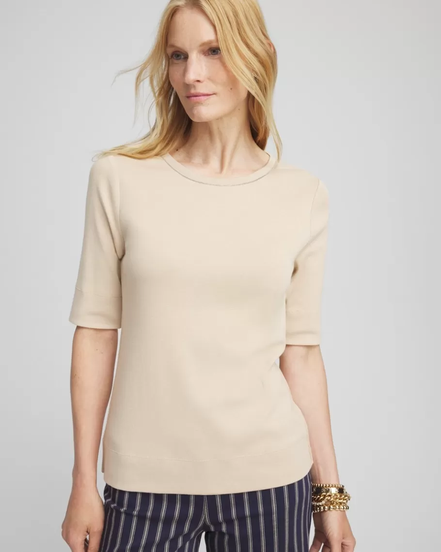 Chico's Caviar Bead Elbow Sleeve Tee