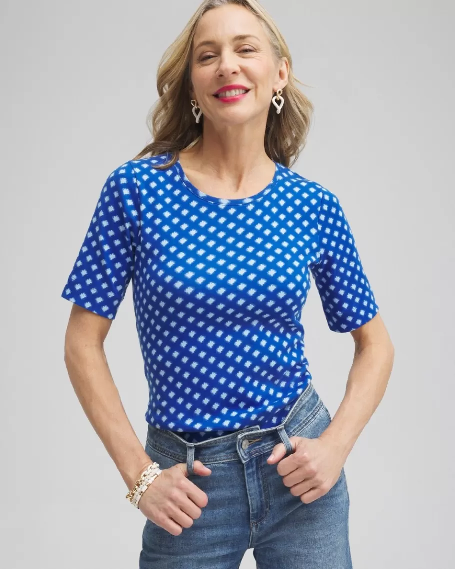 Chico's Checkered Everyday Elbow Sleeve Tee