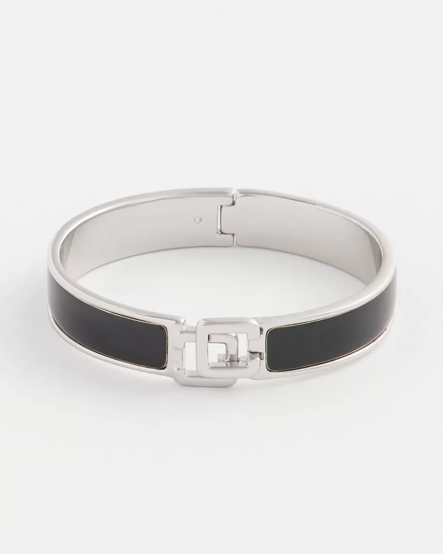 Chico's Click Black & Silver Bangle Bracelet