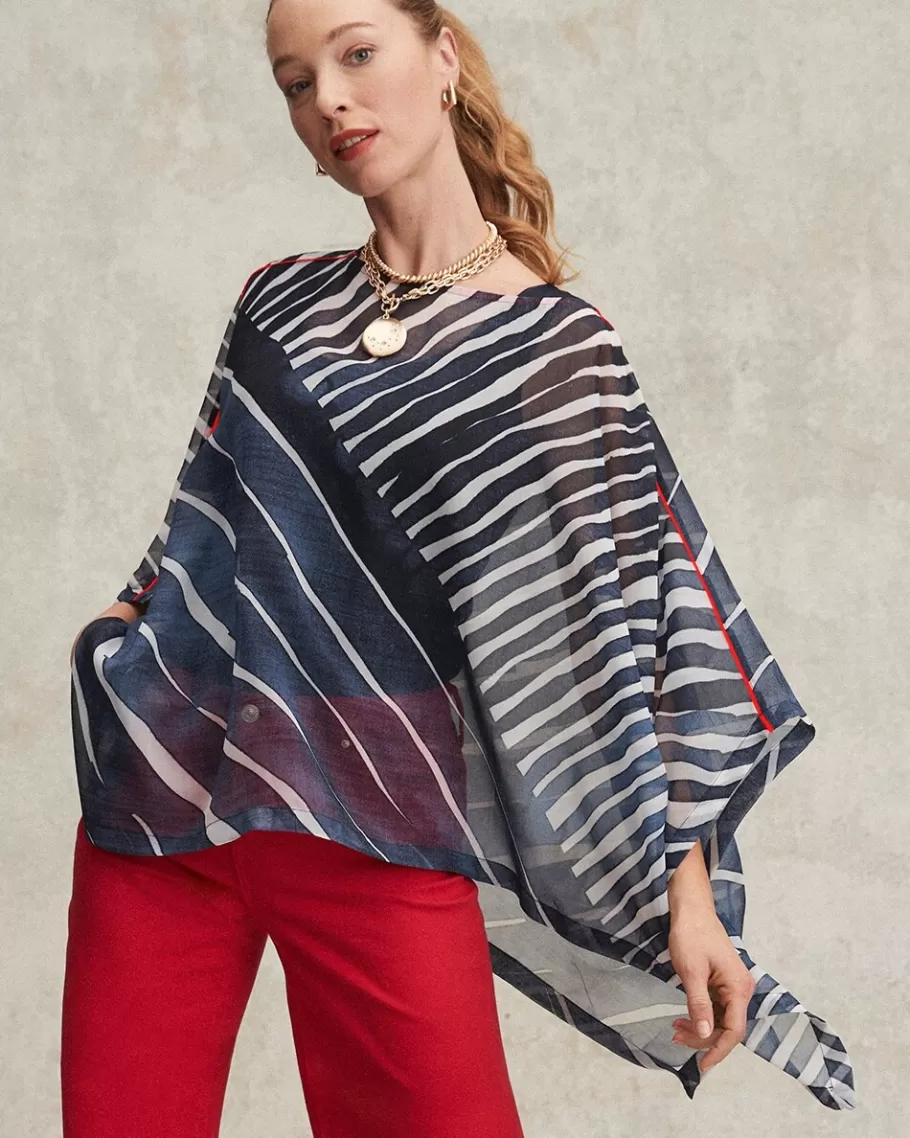 Chico's Chiffon Abstract Lines Poncho