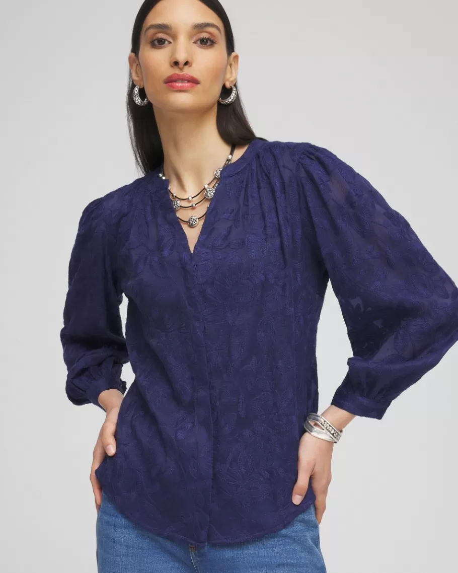 Chico's Chiffon Embroidered Shirt