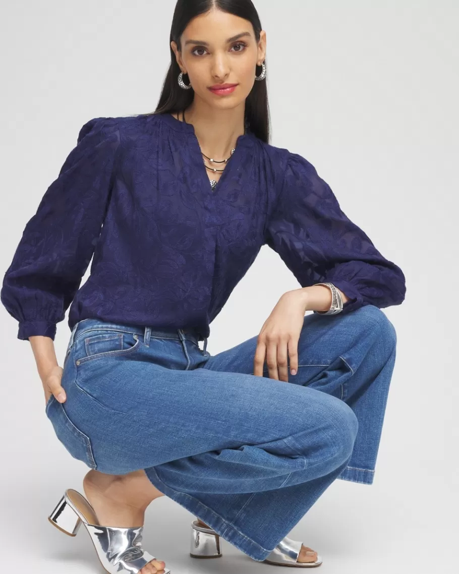 Chico's Chiffon Embroidered Shirt