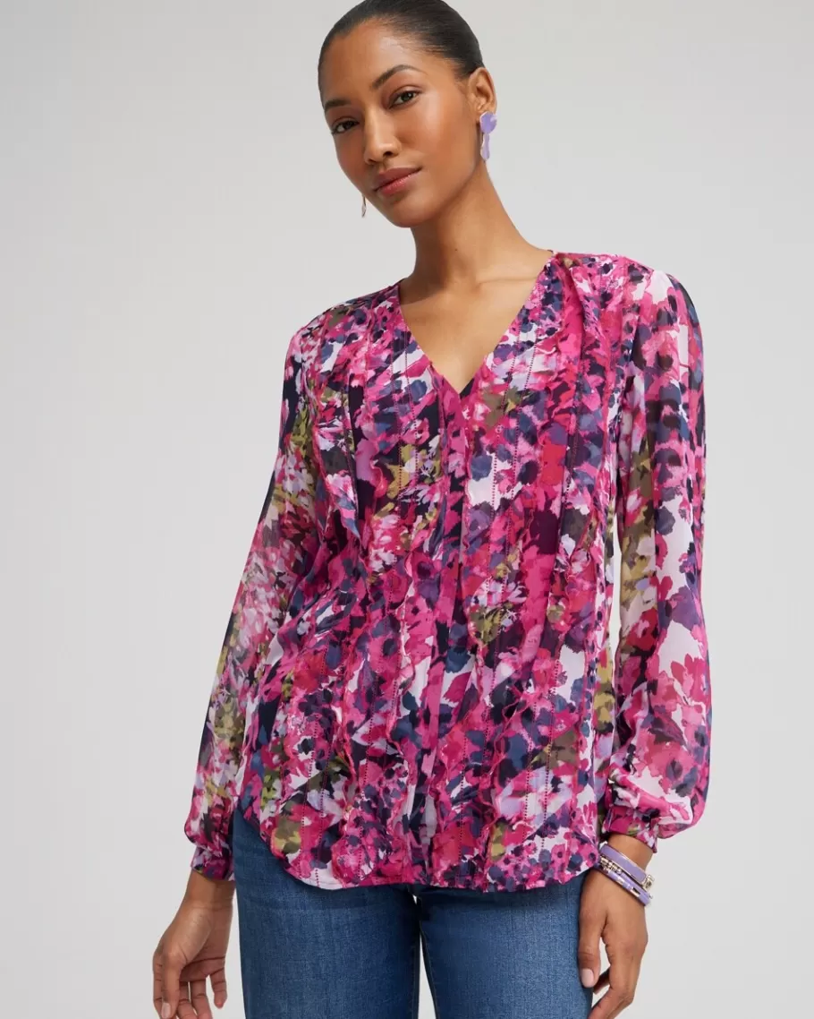 Chico's Chiffon Floral Ruffle Blouse