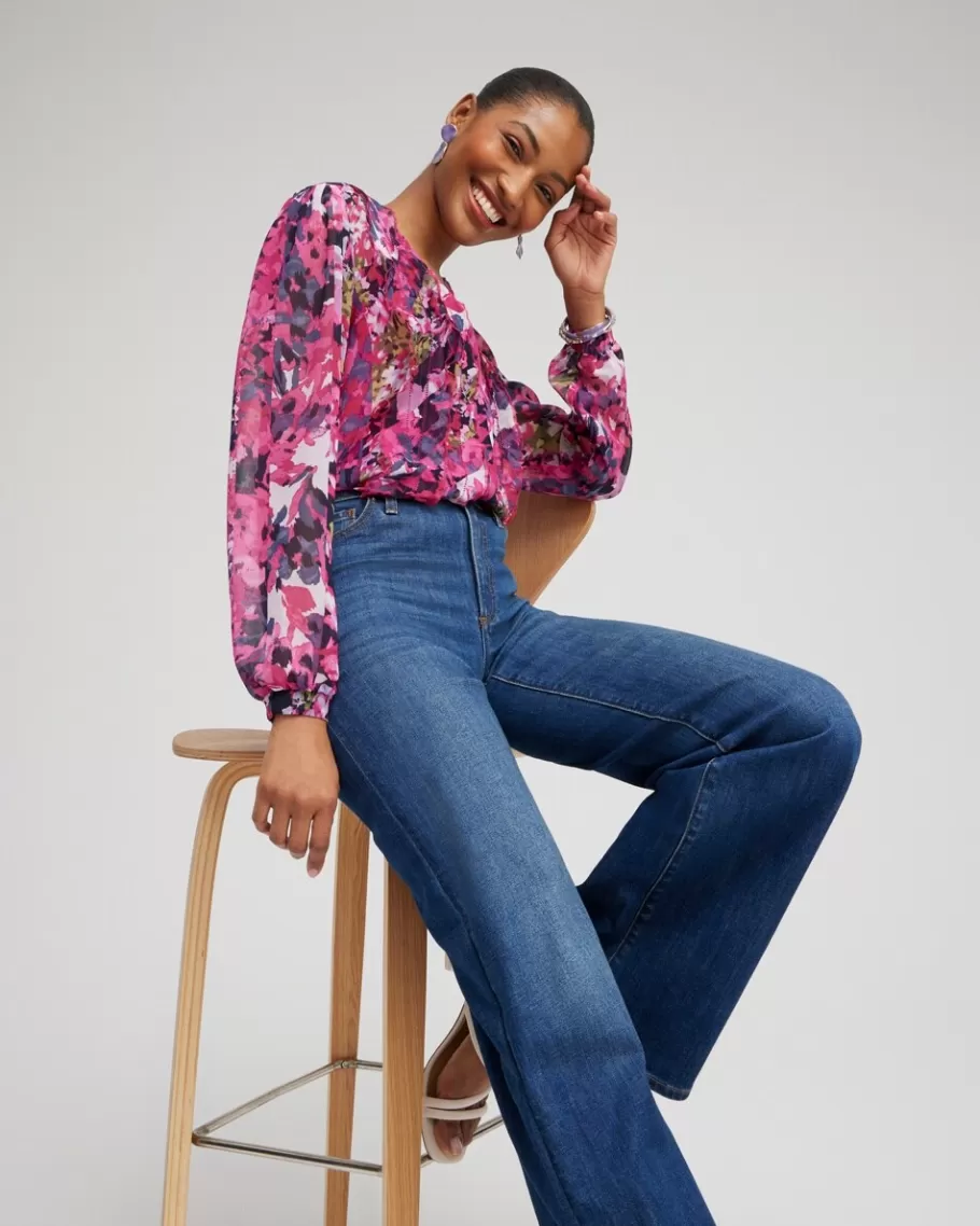 Chico's Chiffon Floral Ruffle Blouse