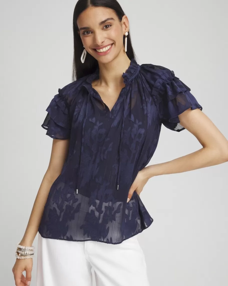 Chico's Chiffon Ruffle Neck Blouse