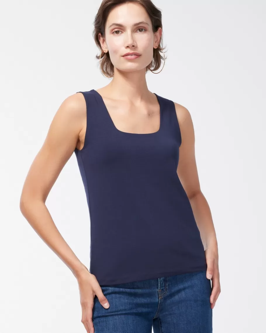 Chico's Contour Cotton&#8482 Navy Square Neck Tank