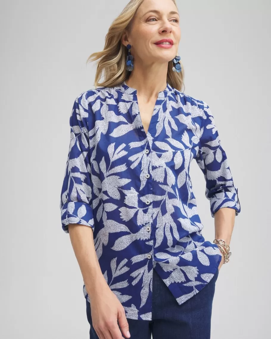 Chico's Cotton Leaf Print Shirt