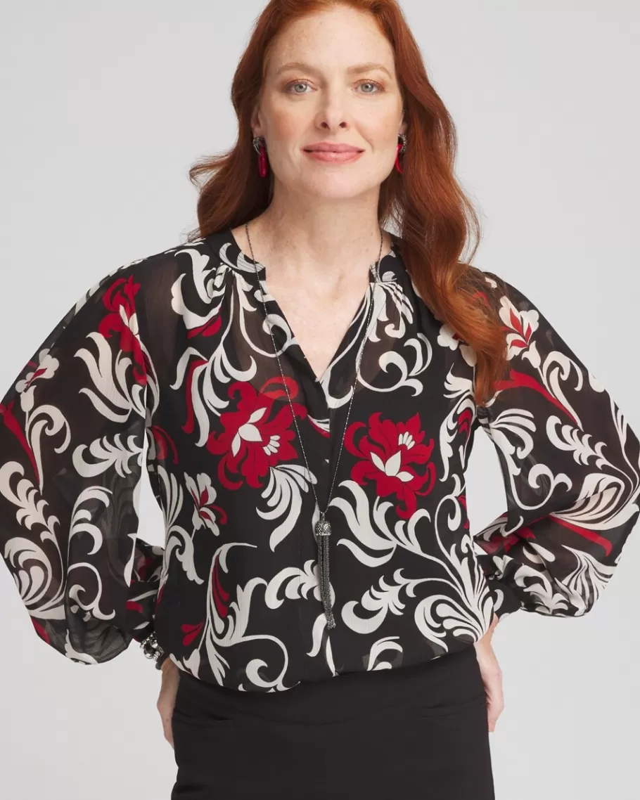 Chico's Crinkle Chiffon Floral Blouse