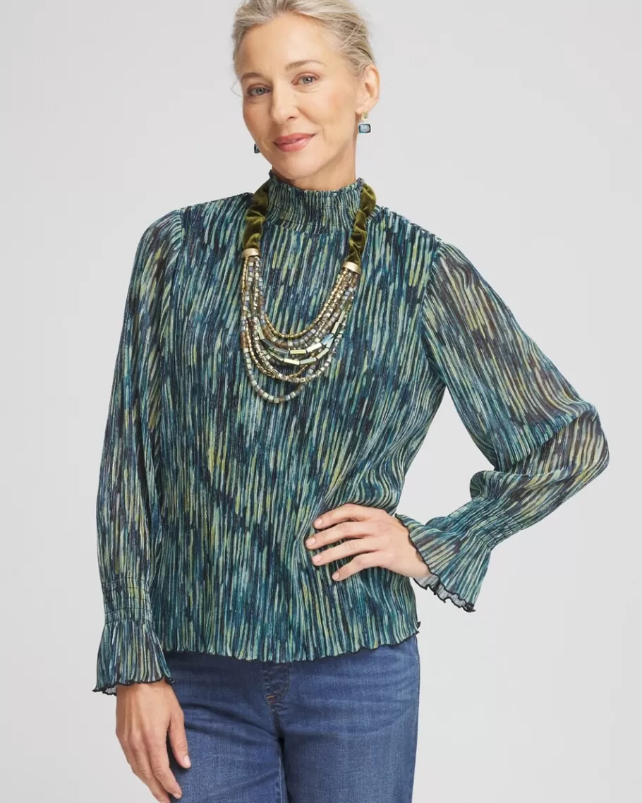 Chico's Crinkle Shine Mock-Neck Top