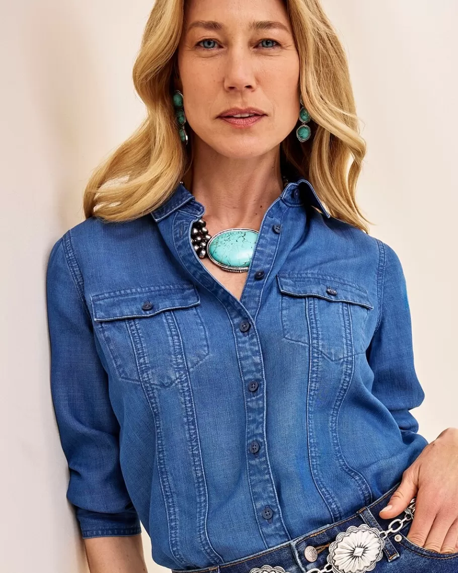 Chico's Denim Split Cuff Pocket Shirt