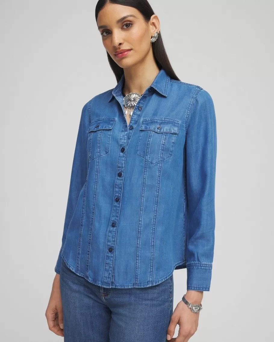 Chico's Denim Split Cuff Pocket Shirt