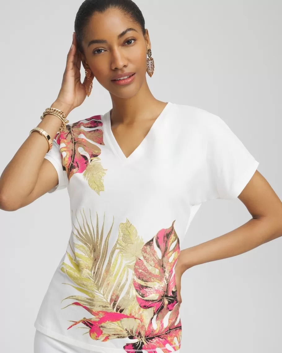 Chico's Dolman Foil Leaf Print Tee