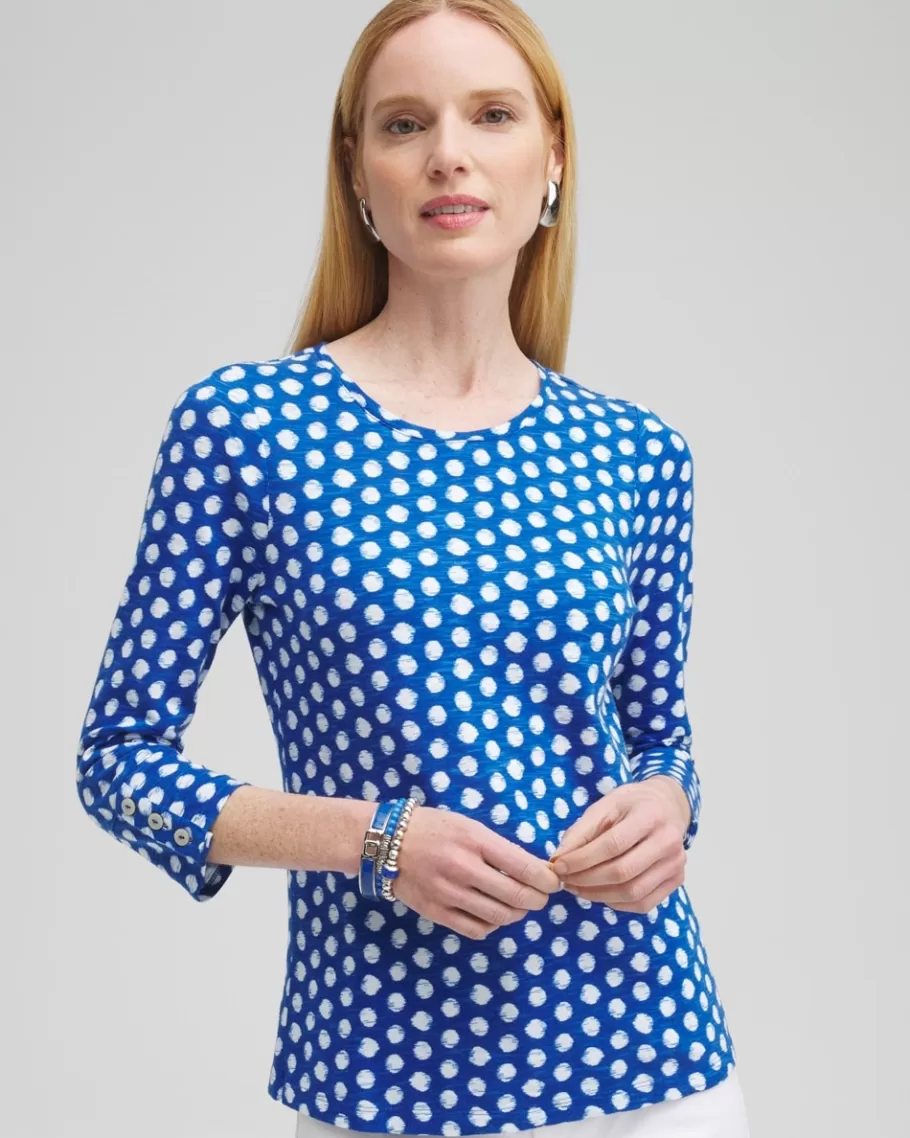 Chico's Dot Print 3/4 Sleeve Button Tee