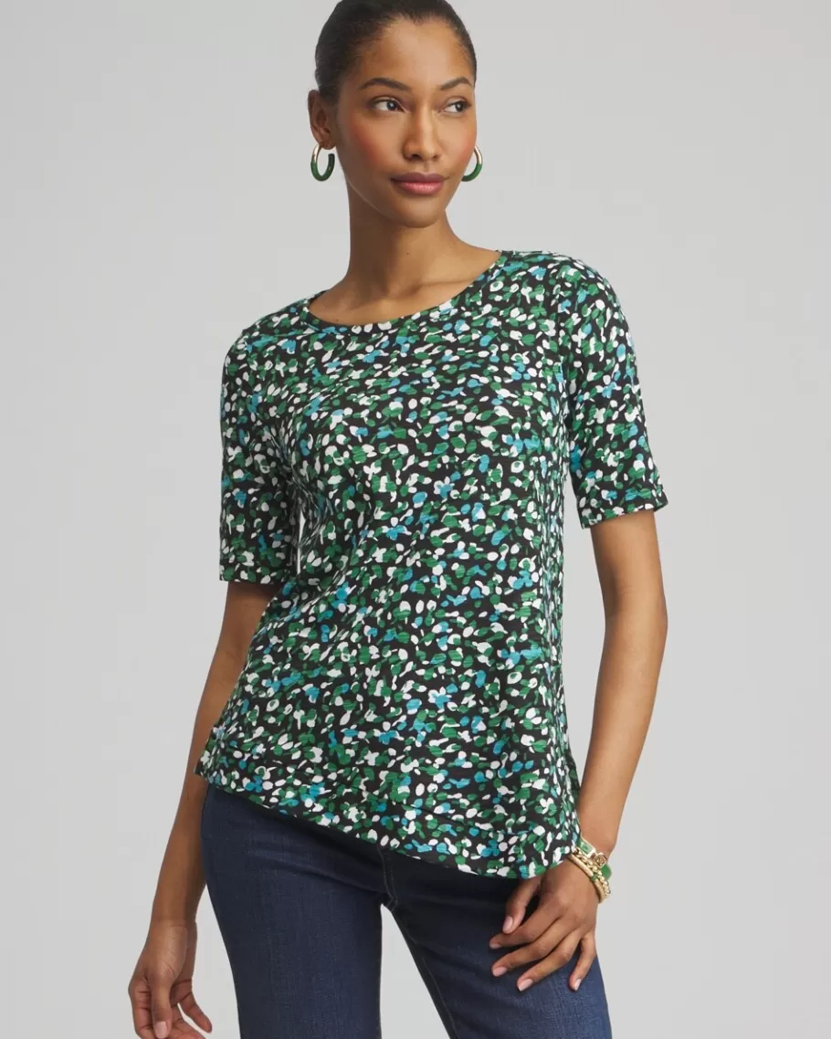 Chico's Dots Asymmetrical Elbow Sleeve Tee