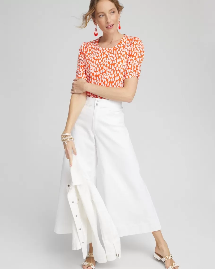 Chico's Dots Gathered Elbow Sleeve Tee