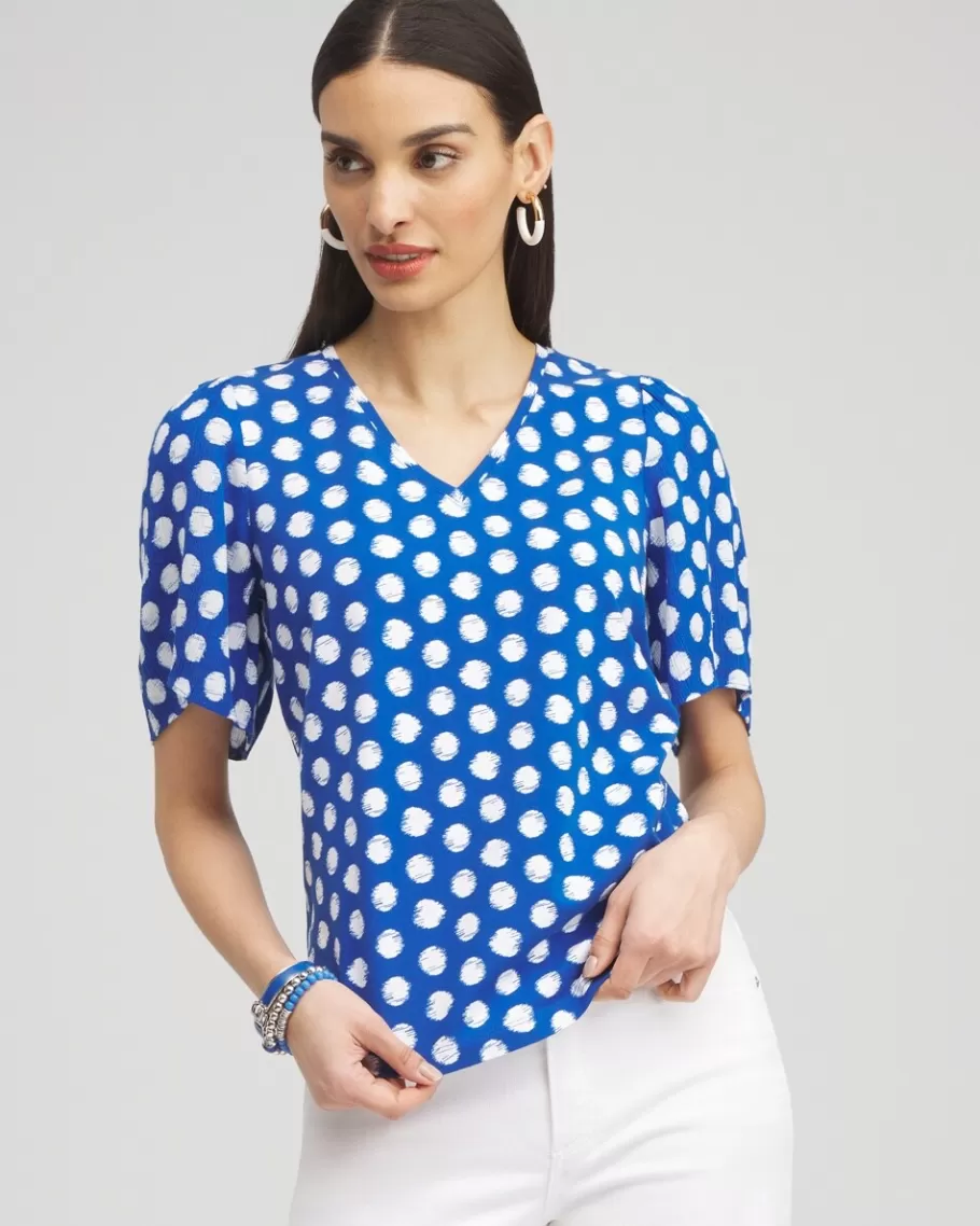 Chico's Dots Gauze Flutter Sleeve Top