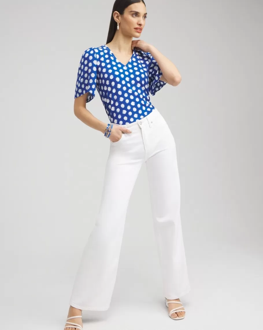 Chico's Dots Gauze Flutter Sleeve Top