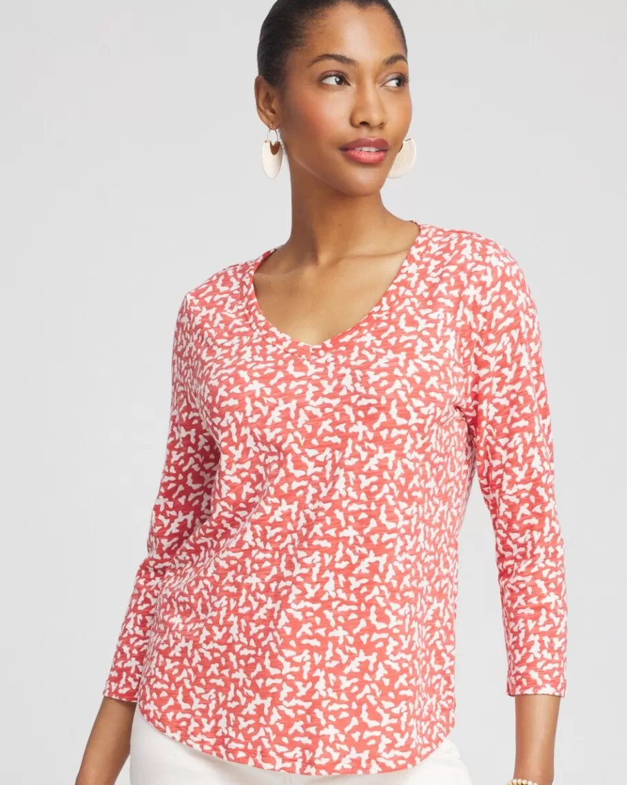 Chico's Dots V-neck 3/4 Sleeve Tee