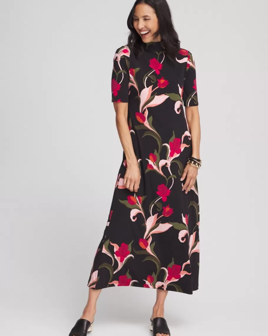 Chico's Elbow-sleeve Mock Neck Maxi Dress