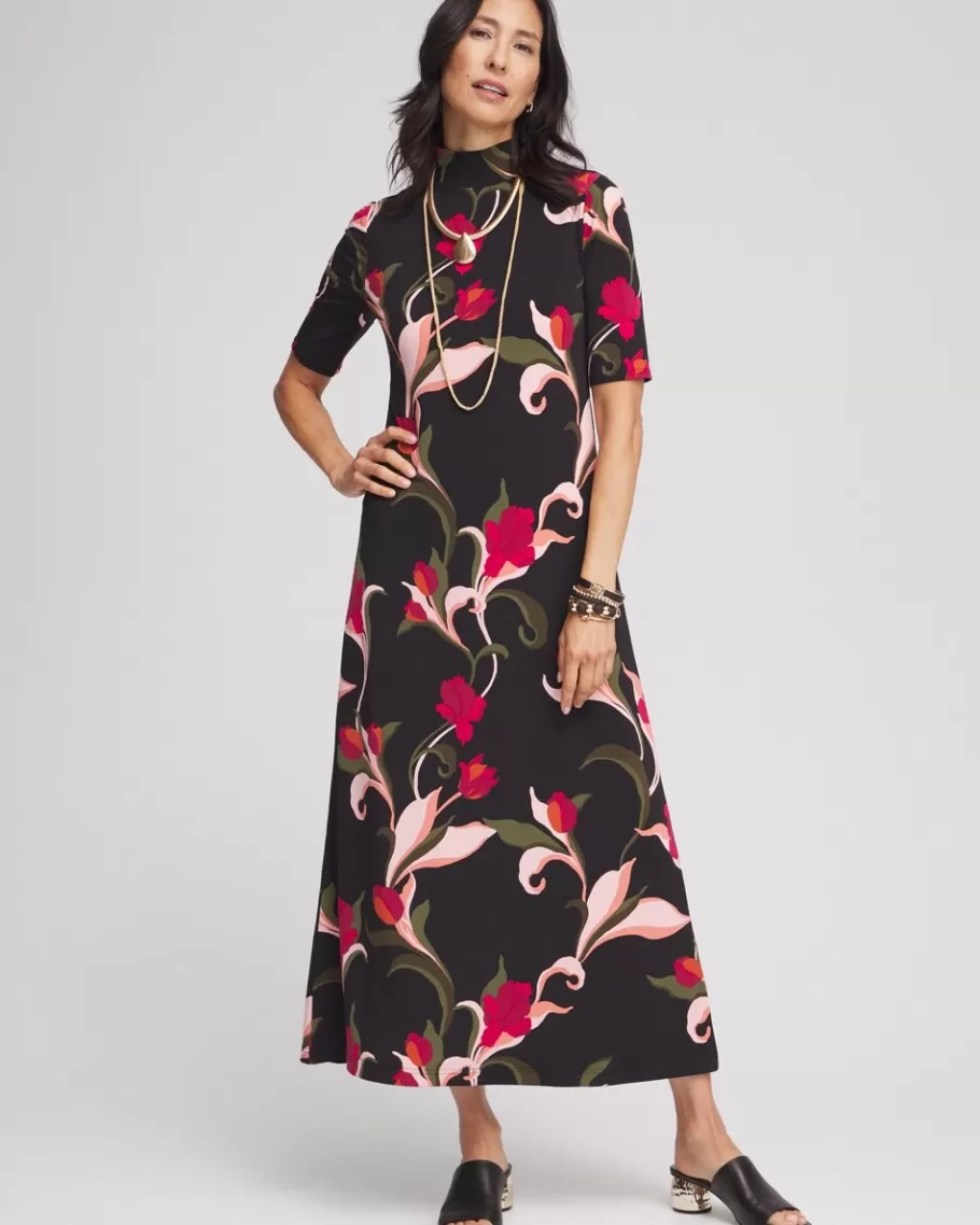 Chico's Elbow-sleeve Mock Neck Maxi Dress