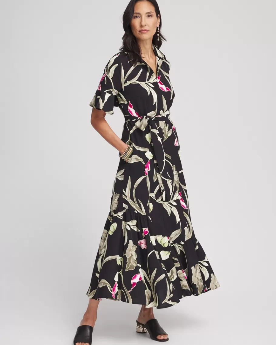 Chico's Elbow-sleeve Tiered Maxi Dress