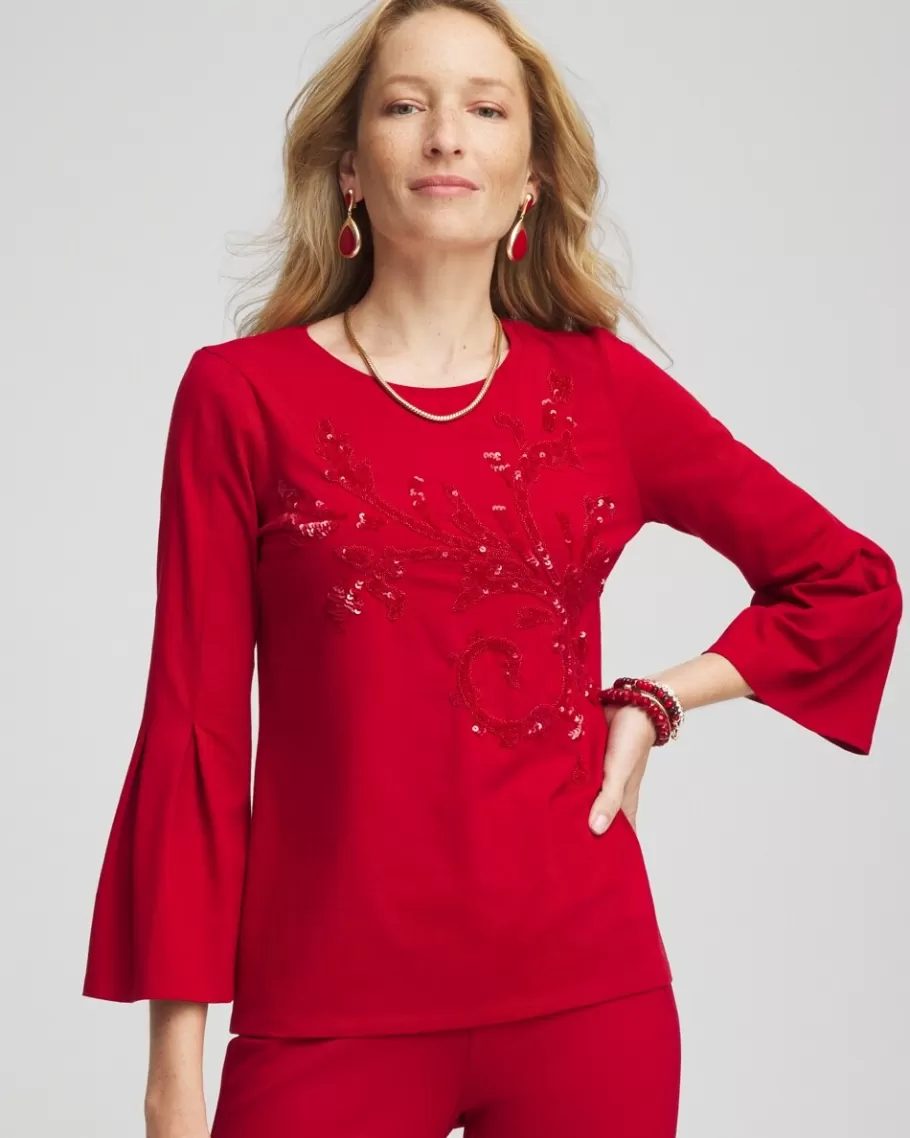 Chico's Embellished Flute Sleeve Tee