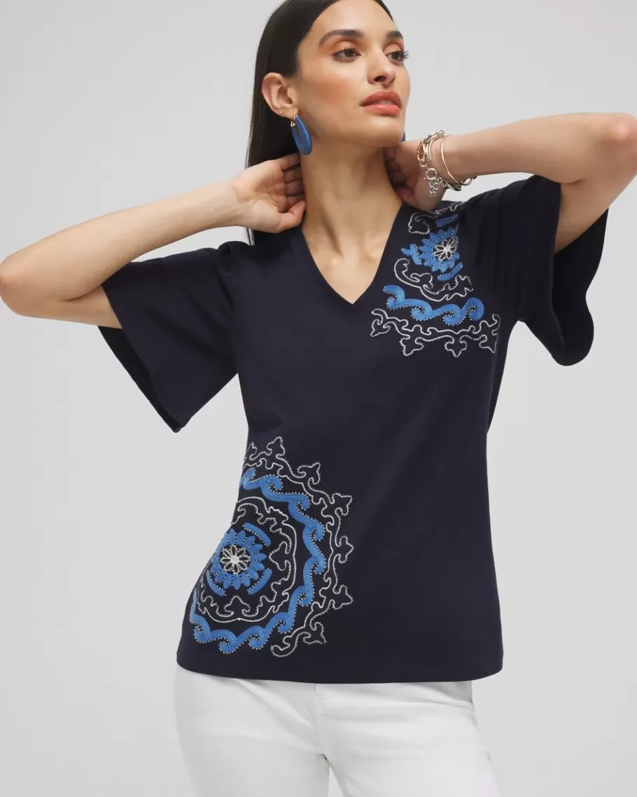 Chico's Embellished Flutter Sleeve Tee