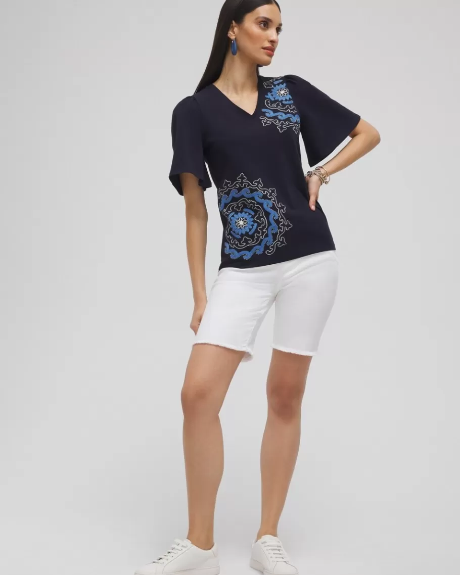 Chico's Embellished Flutter Sleeve Tee