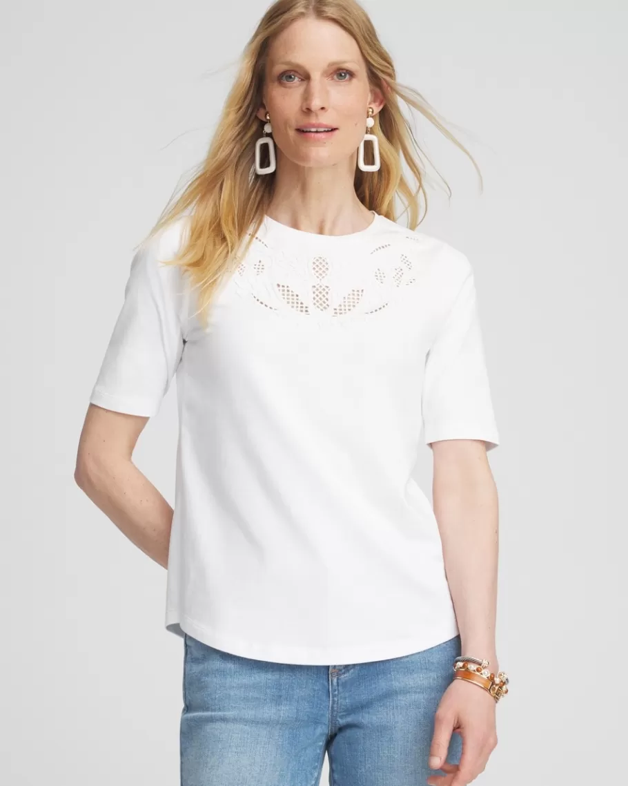 Chico's Embellished Laser Cut Detail Tee