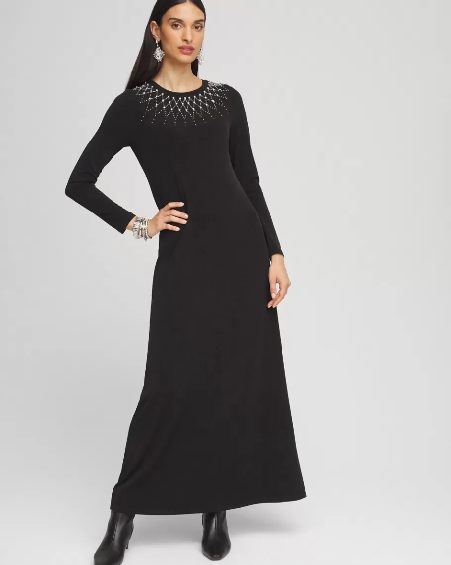 Chico's Embellished Long Sleeve Maxi Dress