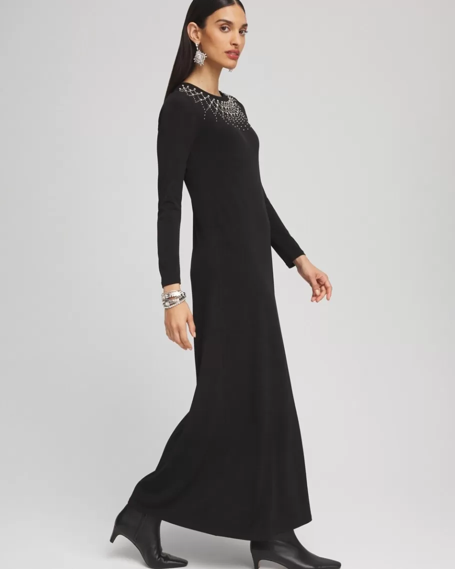 Chico's Embellished Long Sleeve Maxi Dress