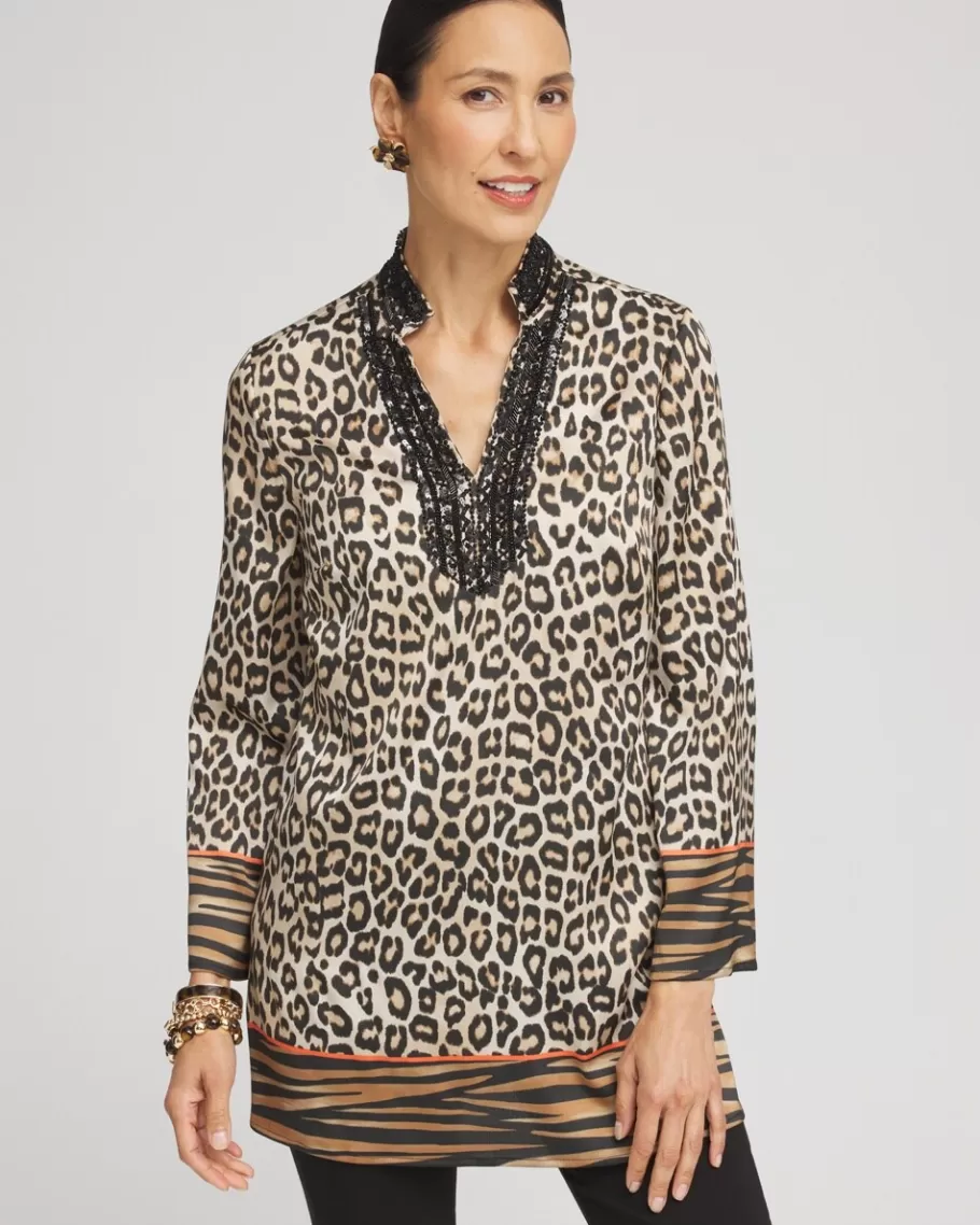 Chico's Embellished Mixed Animal Print Kurta Top