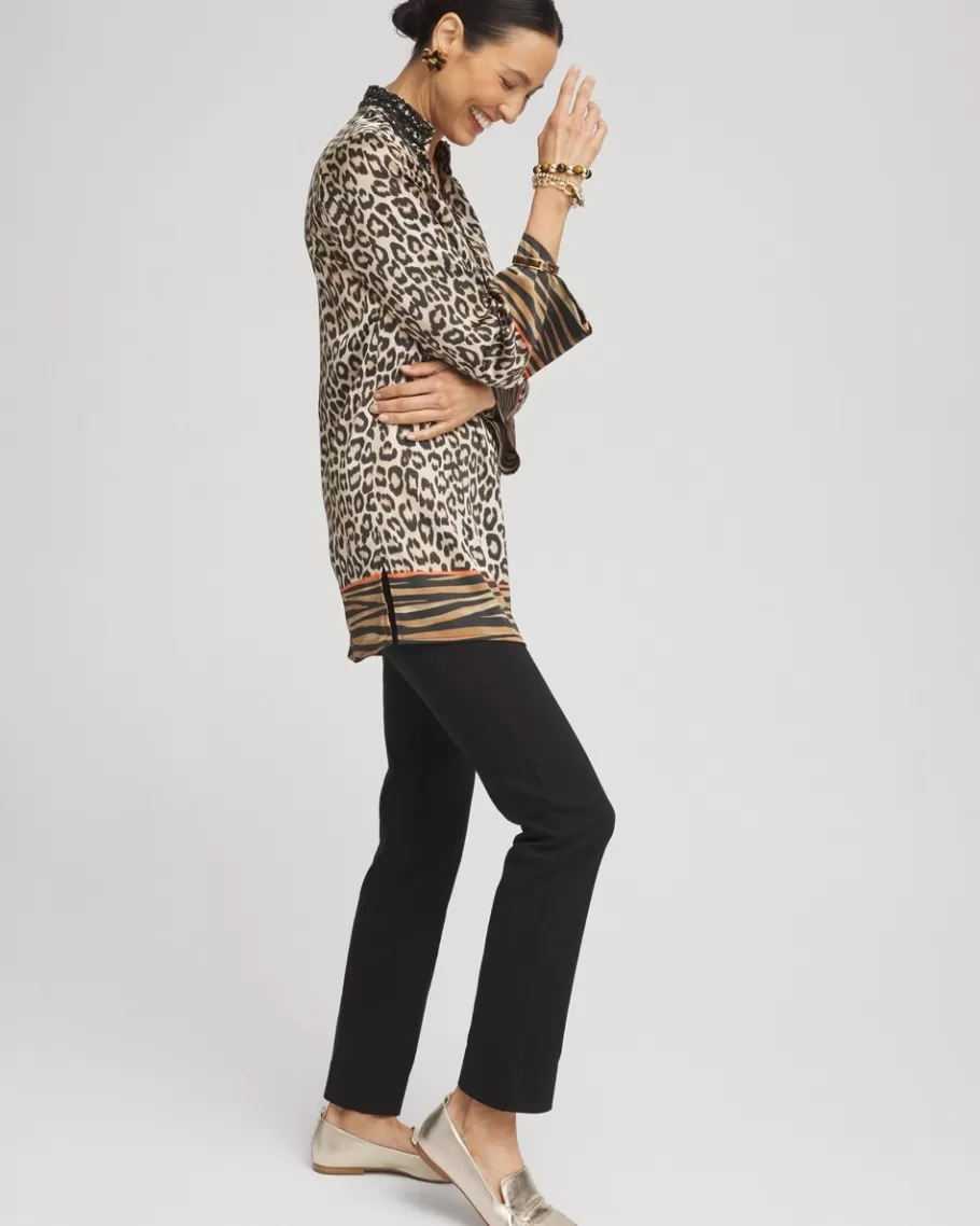 Chico's Embellished Mixed Animal Print Kurta Top