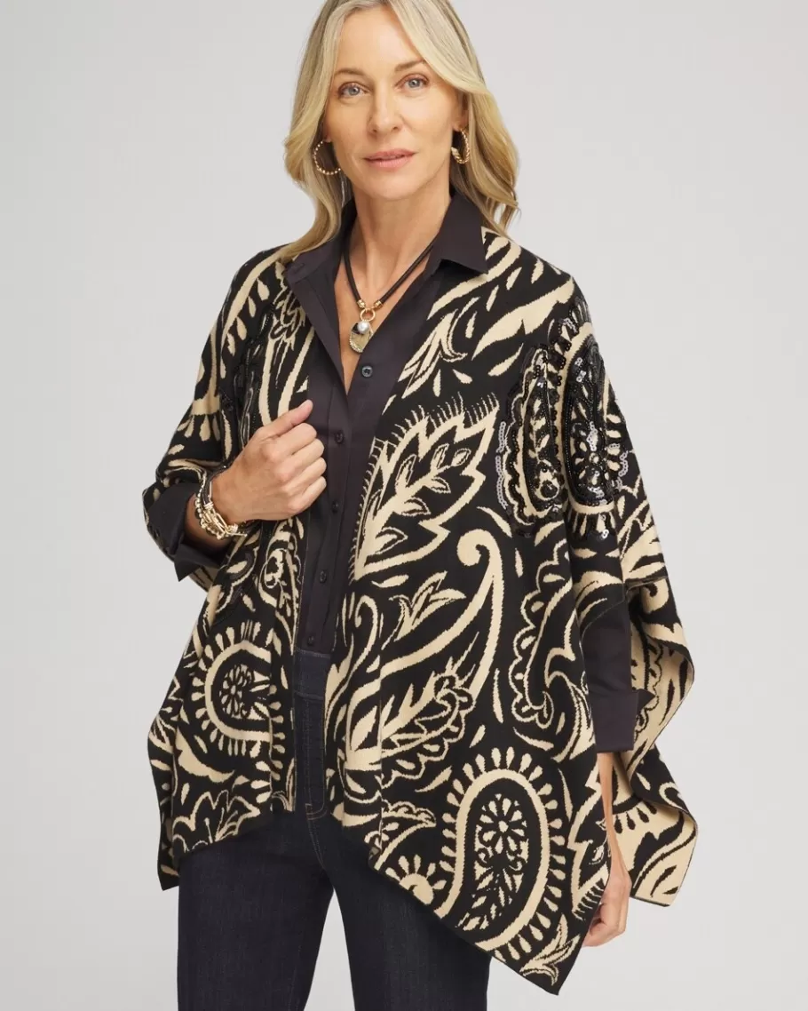 Chico's Embellished Paisley Sweater Ruana