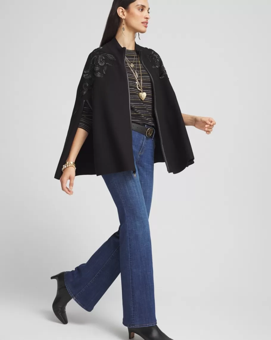 Chico's Embellished Zip Front Cape