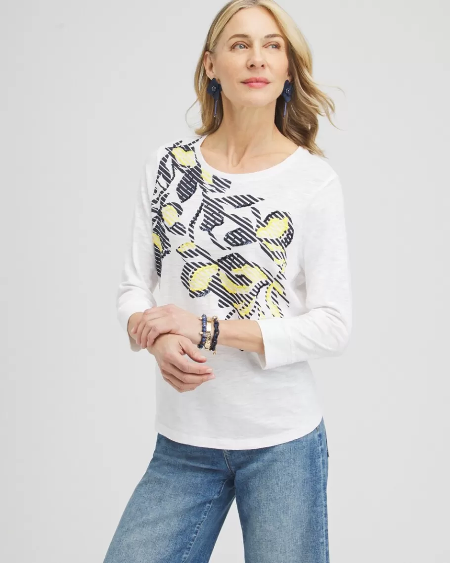 Chico's Embroidered 3/4 Sleeve Tee