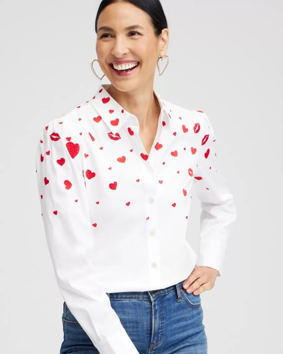 Chico's Embroidered Hearts Shirt