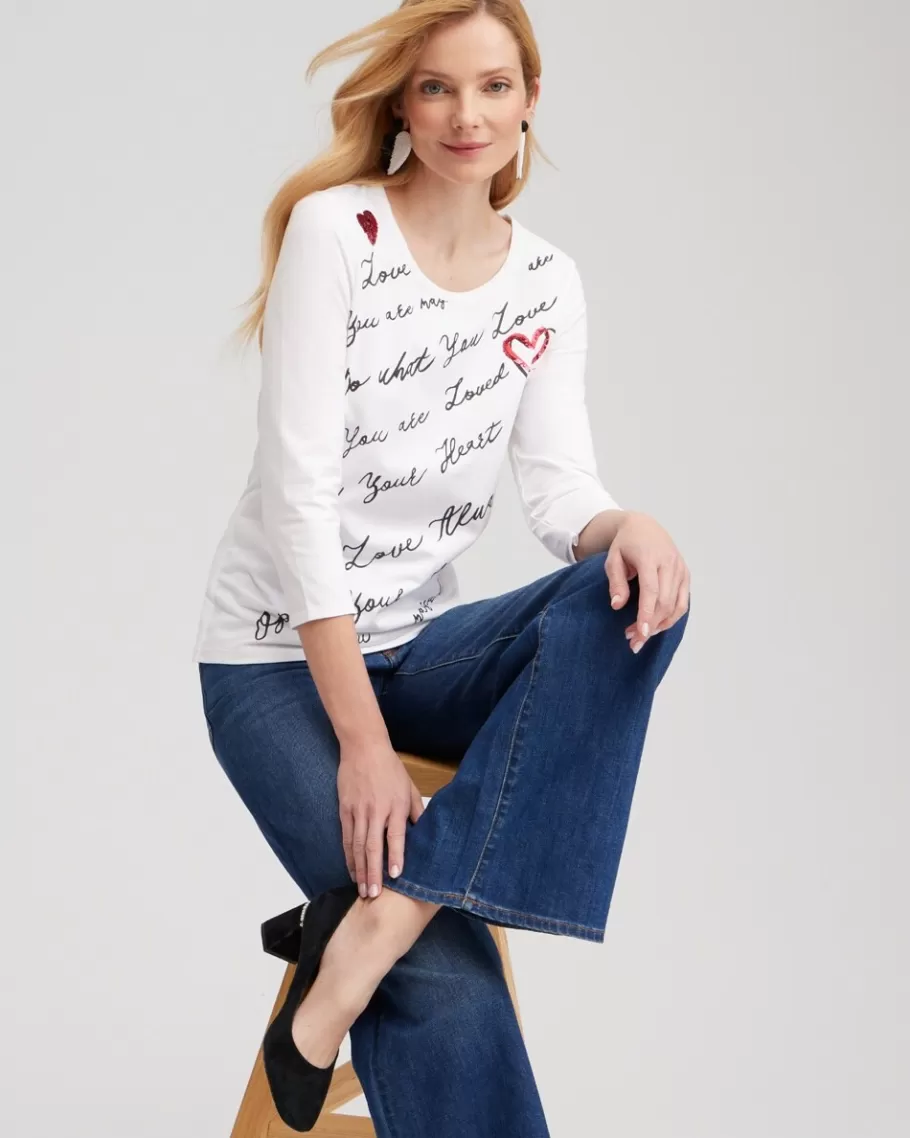 Chico's Embroidered Love Note Tee