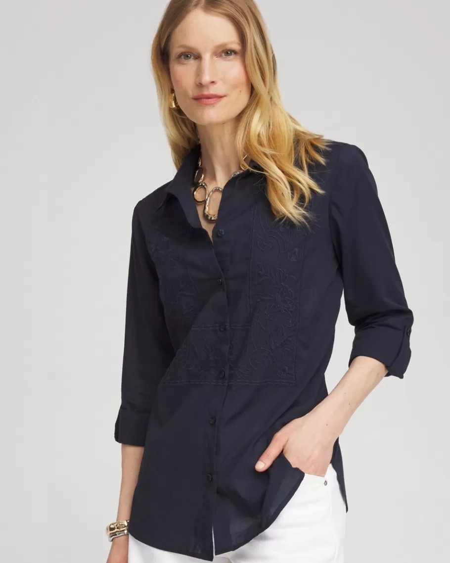 Chico's Embroidered Roll Tab Tunic